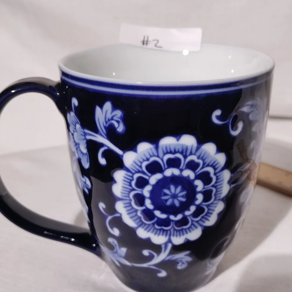 Pier 1 Mandarin Porcelain Coffee Mug Cobalt Blue White Floral
